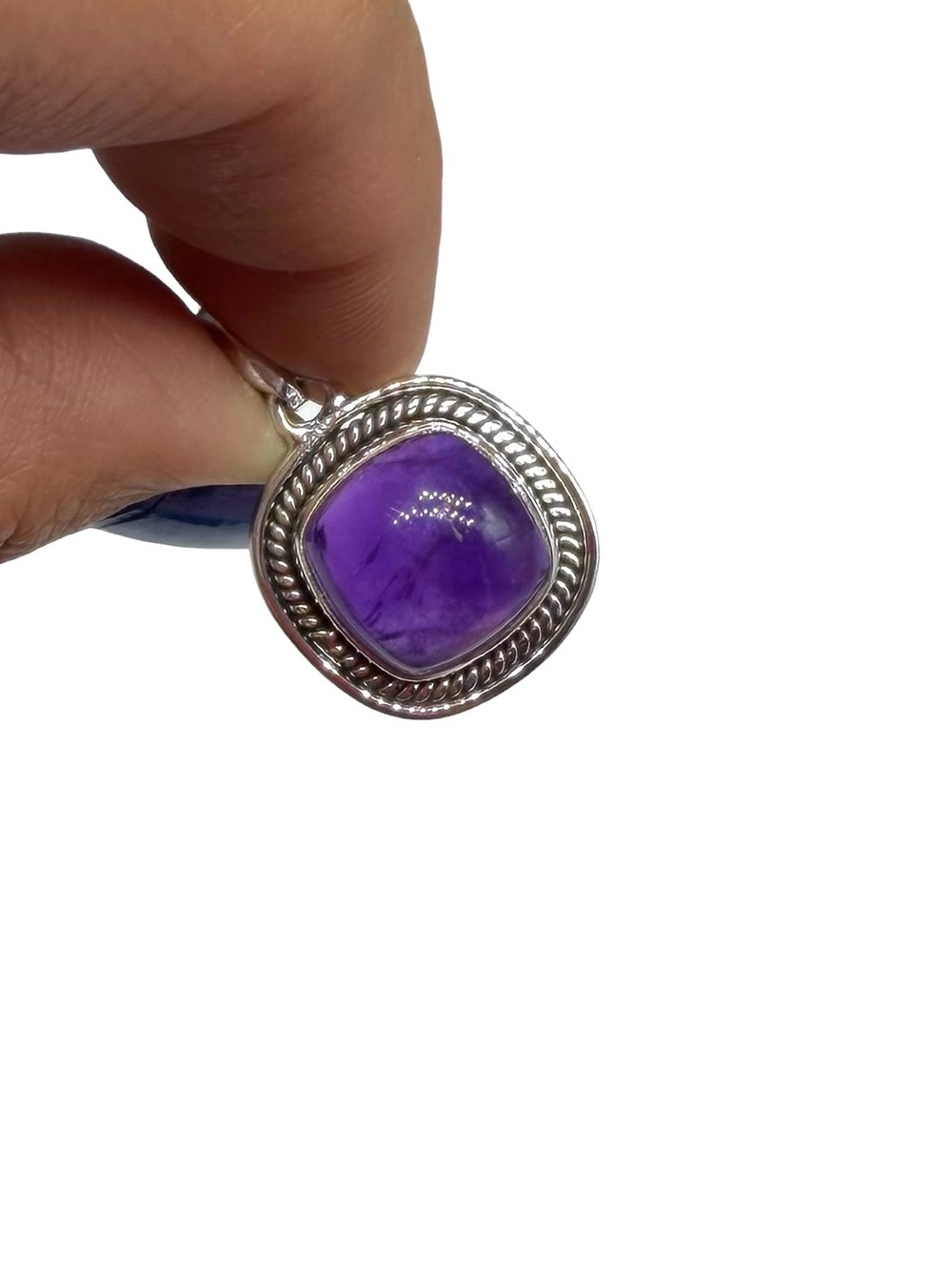 Amethyst Necklace Pendant Solid 925 Sterling Silver Cushion Cut Purple Stone